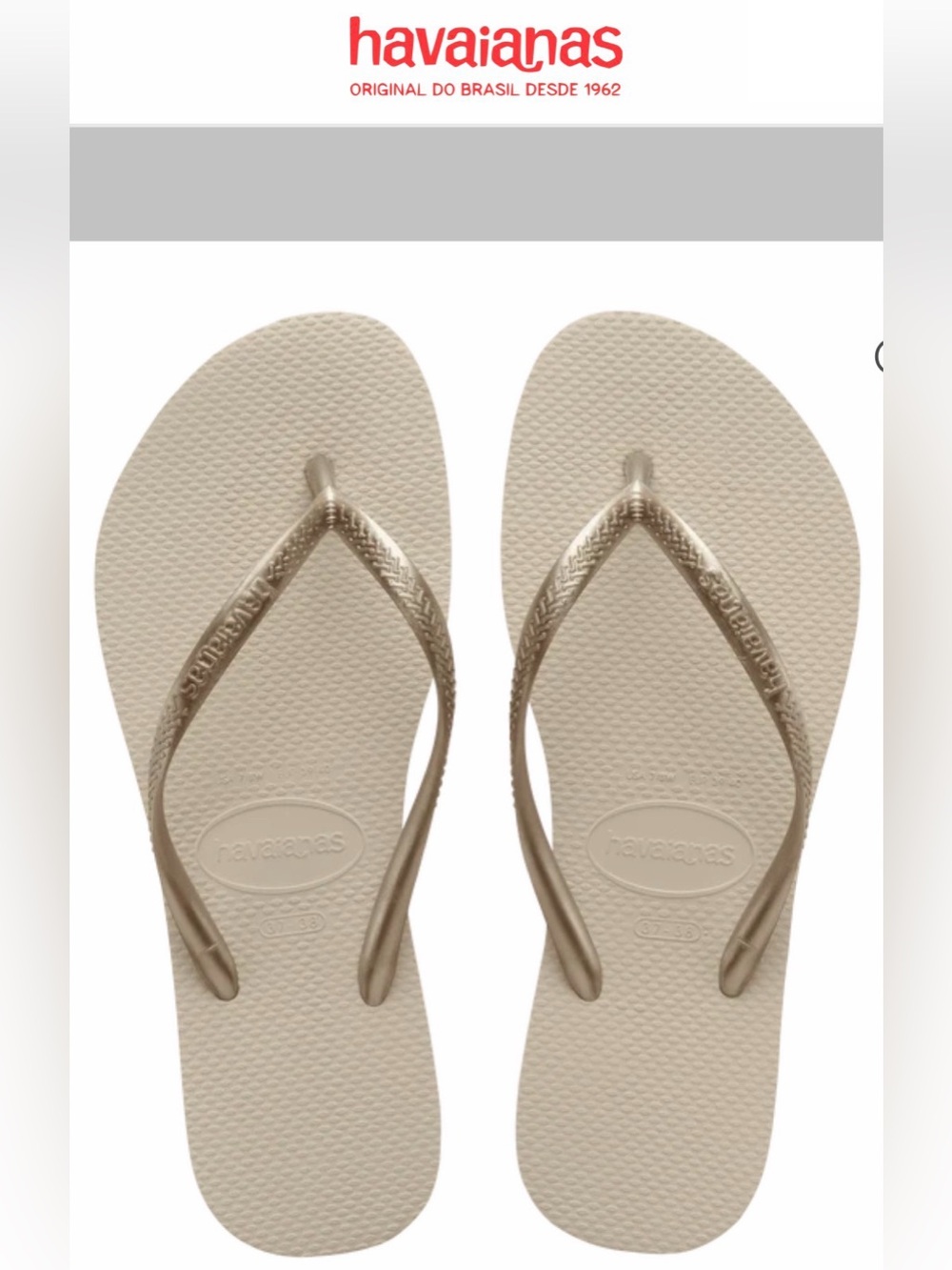 NWT Havaianas Women’s Slim Metallic Flip Flops in Beige & Champagne Gold, Size 6